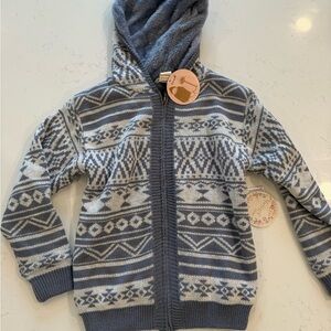 Sweet Stories Cozy Hooded Knit Zip Cardigan - Blue & White - NWT